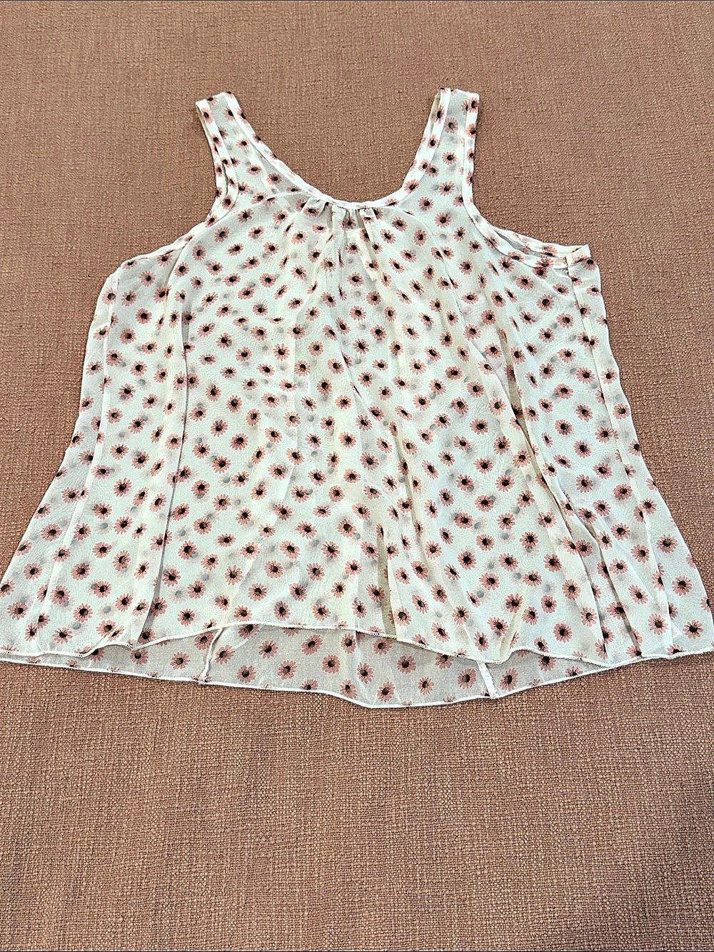 Floral med wm’s Tank Top blouse in White & Pink, sheer with echinacea flowers